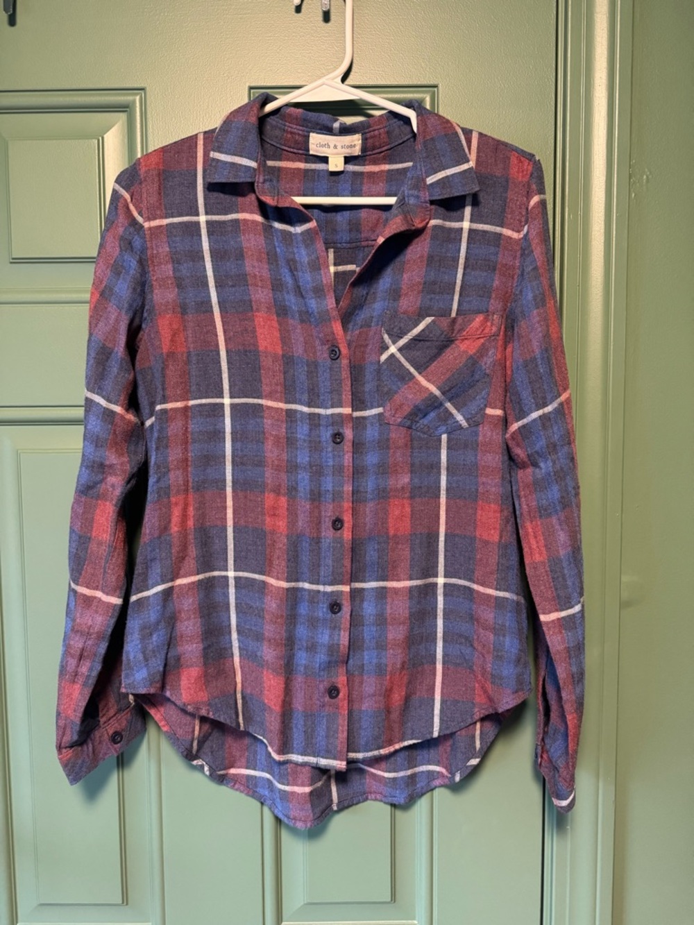 Cloth & Stone Women’s Red Blue Plaid Rayon Anthropologie Button Shirt Size S
